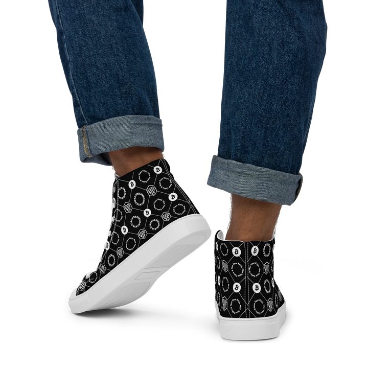 HODL Bitcoin High-Top Canvas for men "First Edition Black" with white sole back side on jeans