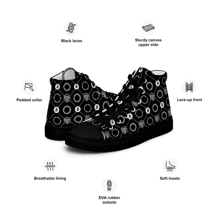 HODL Bitcoin Crypto High-Top Canvas for Man "First Edition Black" Black Sole left side with icons