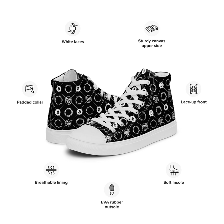 HODL Bitcoin High-Top Canvas for men "First Edition Black" with white sole left side with icon