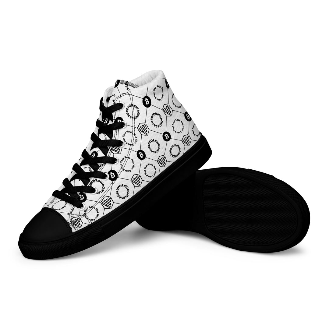 HODL Bitcoin Crypto High-Top Canvas man "First Edition White" Black Sole left 