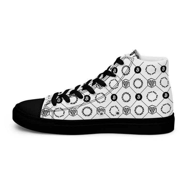 HODL Bitcoin Crypto High-Top Canvas man "First Edition White" Black Sole right inside