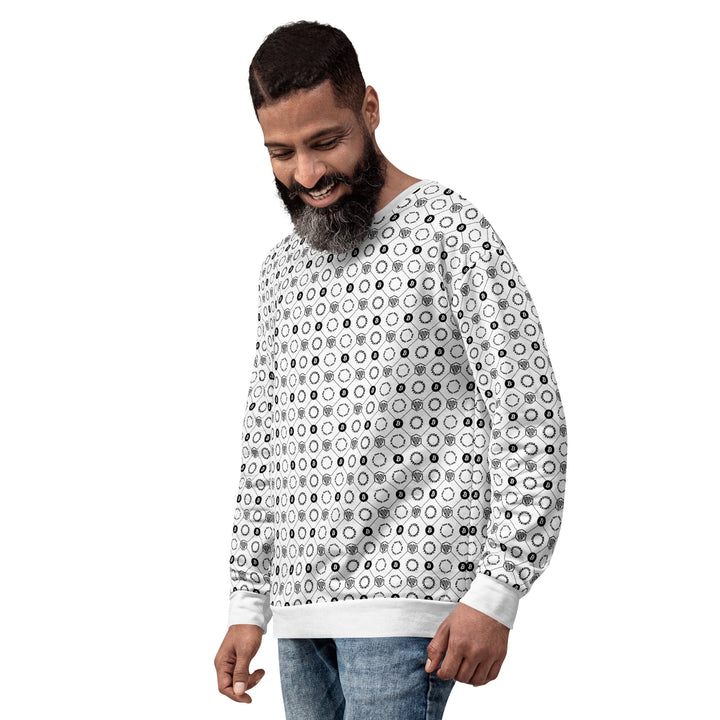HODL Bitcoin Crypto Unisex Pullover "First Edition White"  left side man smile