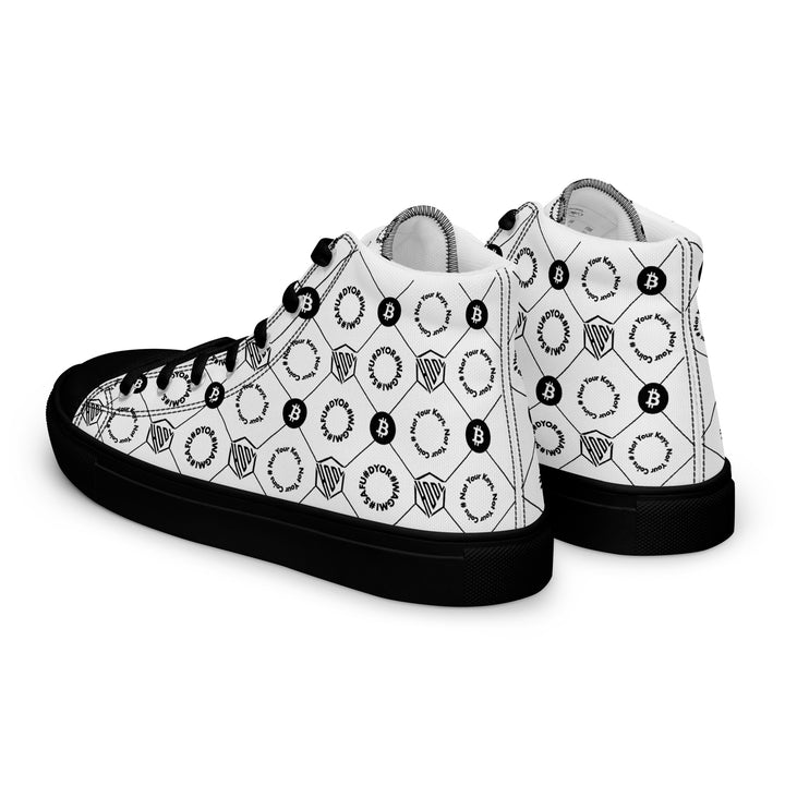 HODL Bitcoin Crypto High-Top Canvas for Women "First Edition White" Black Sole  left back view