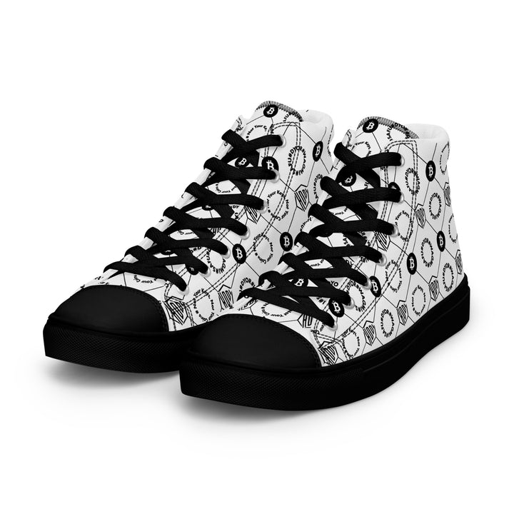 HODL Bitcoin Crypto High-Top Canvas for Women "First Edition White" Black Sole front left view