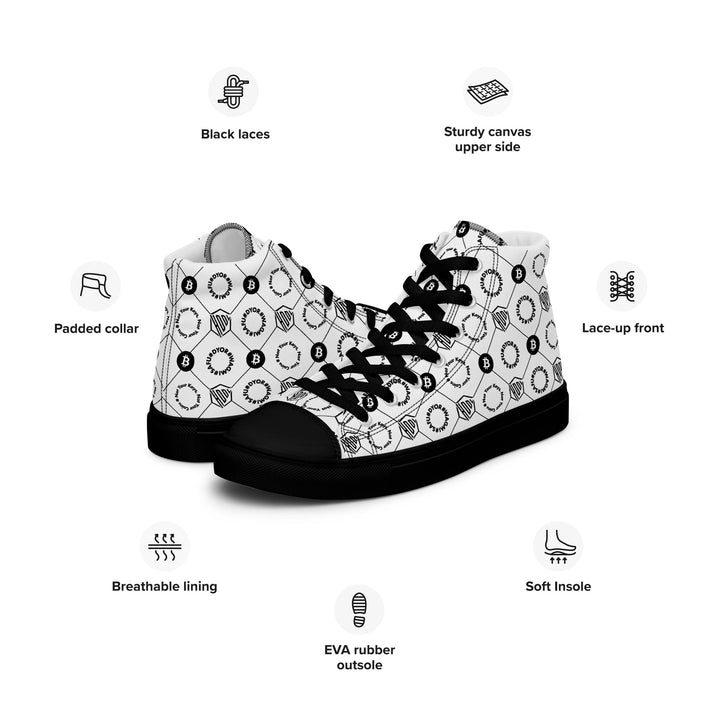 HODL Bitcoin Crypto High-Top Canvas for Women "First Edition White" Black Sole left with icons