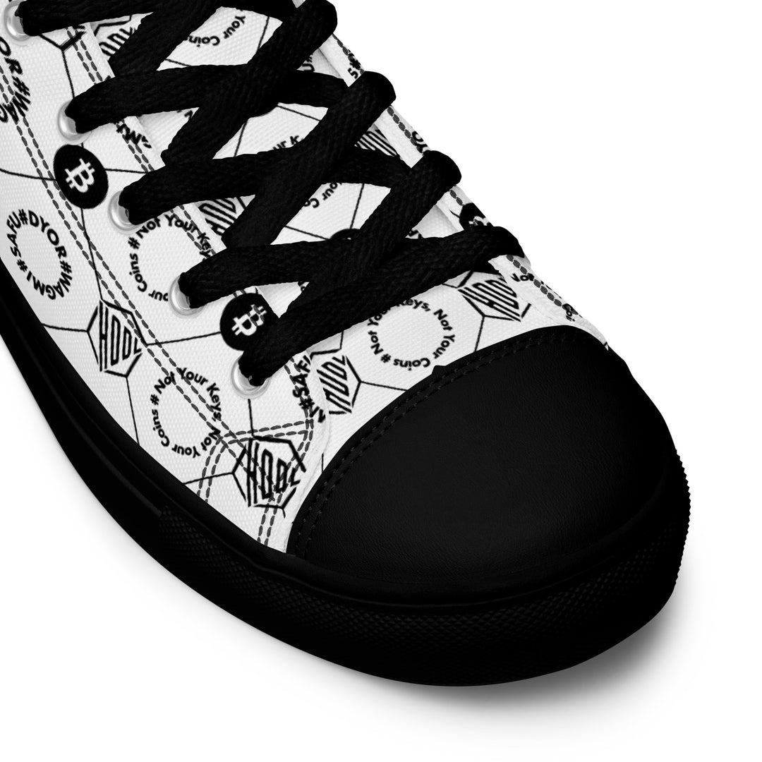 HODL Bitcoin Crypto High-Top Canvas for Women "First Edition White" Black Sole  details front view