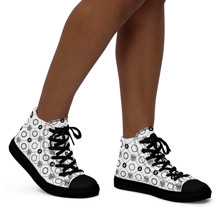 HODL Bitcoin Crypto High-Top Canvas for Women "First Edition White" Black Sole  walk with 