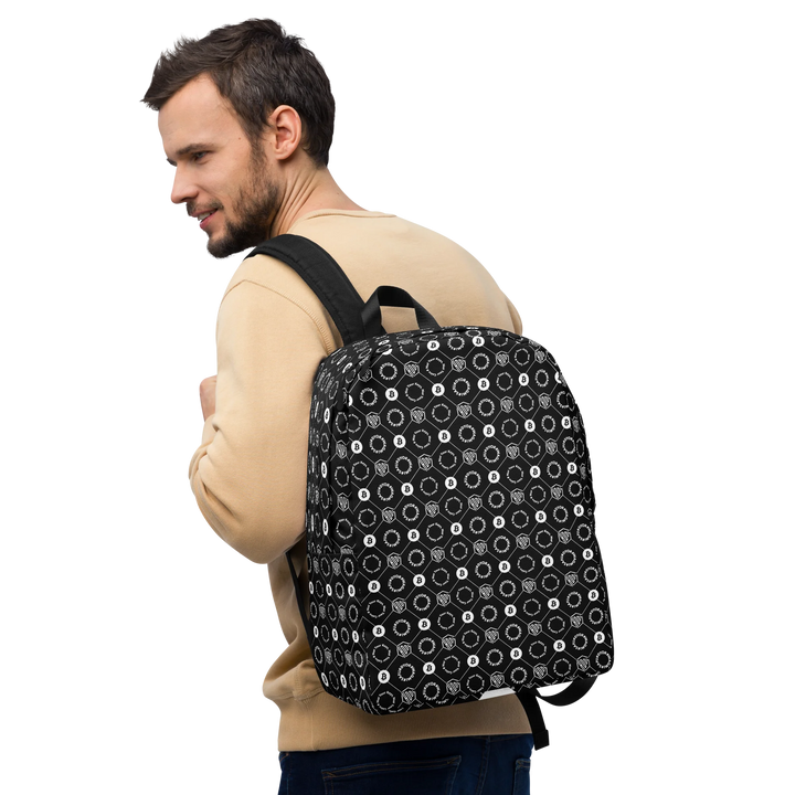 HODL small Backpack "First Edition Black" man over shoulder