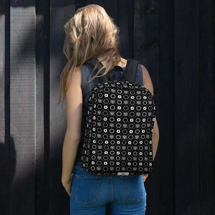 HODL Backpack "First Edition Black" back over shoulder blonde women