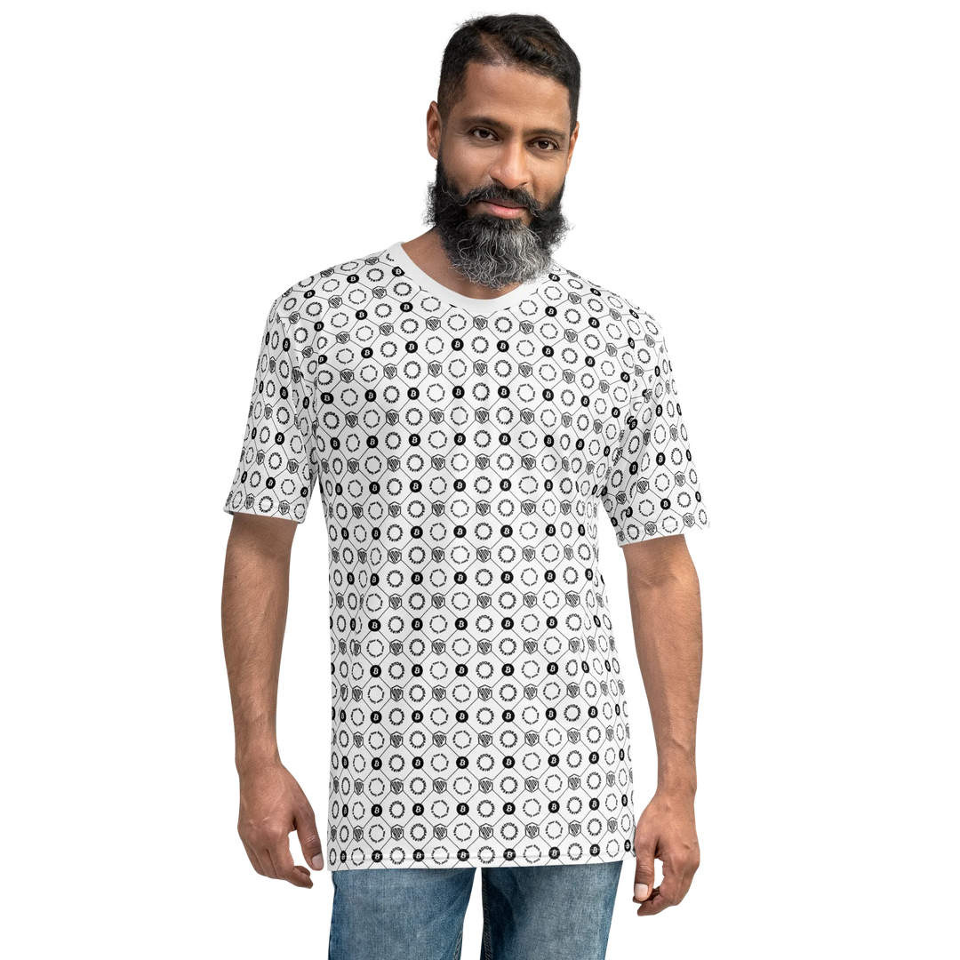 HODL Herren Shirt "First Edition White" front with man black hair and bart