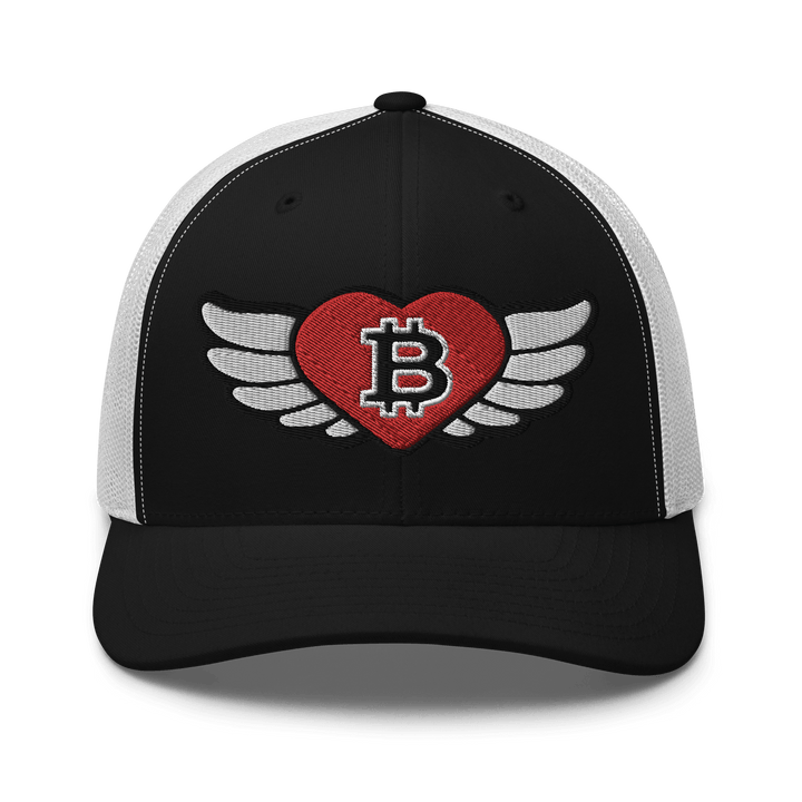 Bitcoin Cap Trucker Cap – Big Flying Heart Design – Crypto Cap | HODL.ag