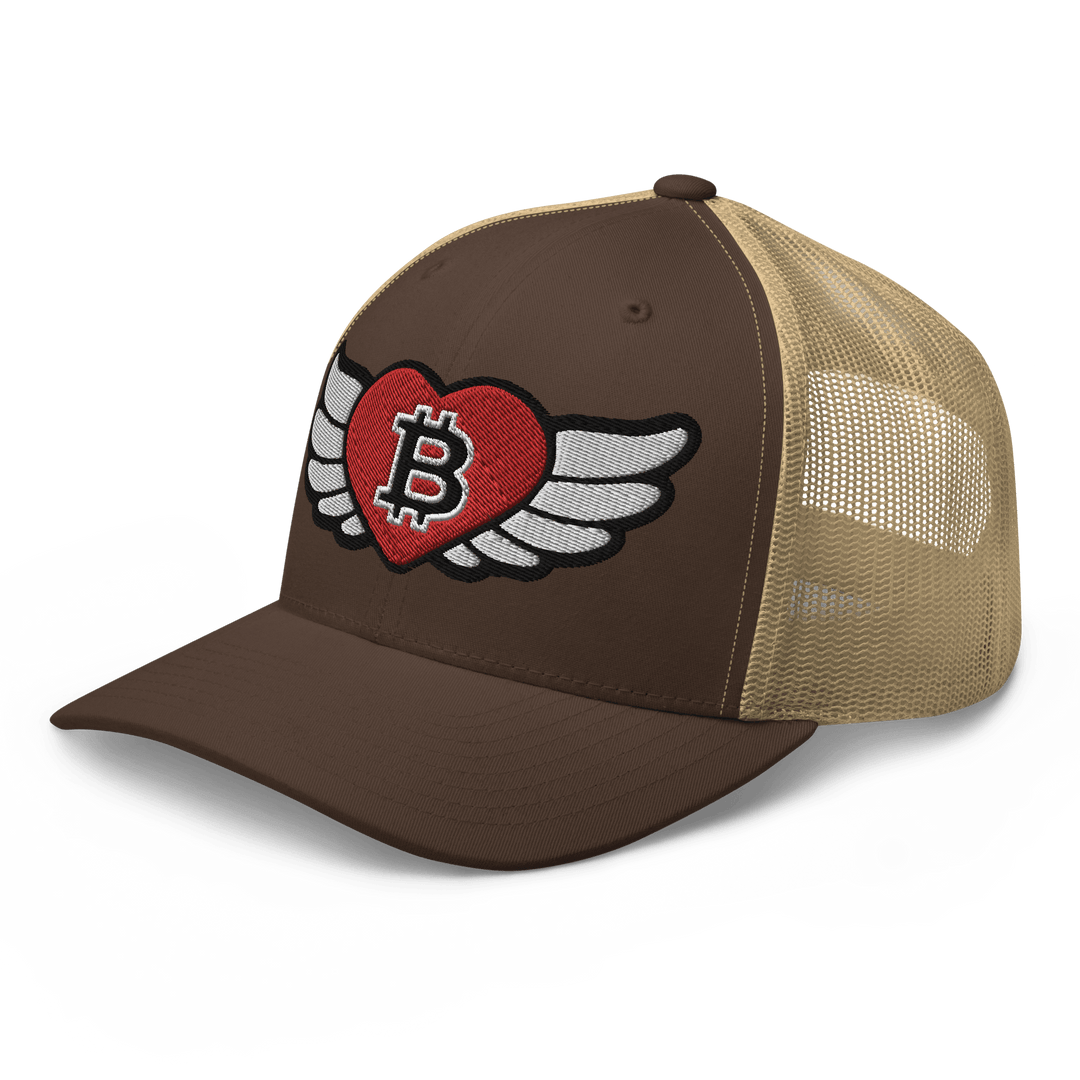 Bitcoin Cap Trucker Cap – Big Flying Heart Design – Crypto Cap | HODL.ag