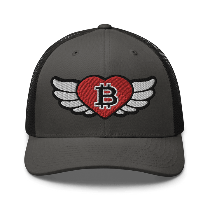 Bitcoin Cap Trucker Cap – Big Flying Heart Design – Crypto Cap | HODL.ag