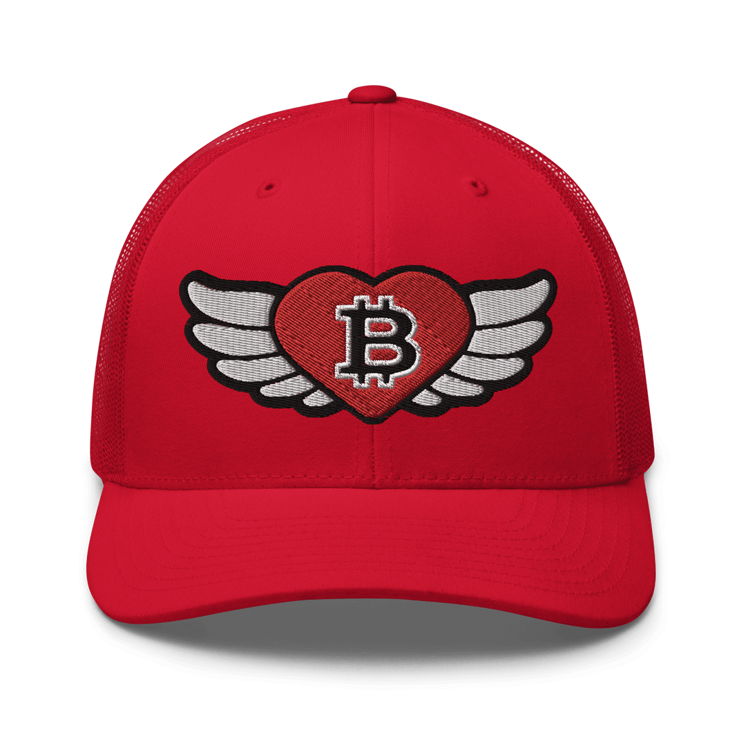 Bitcoin Cap Trucker Cap – Big Flying Heart Design – Crypto Cap | HODL.ag