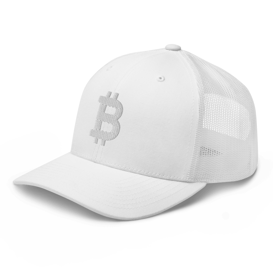 Bitcoin Trucker Cap – 3D Embroidery in White