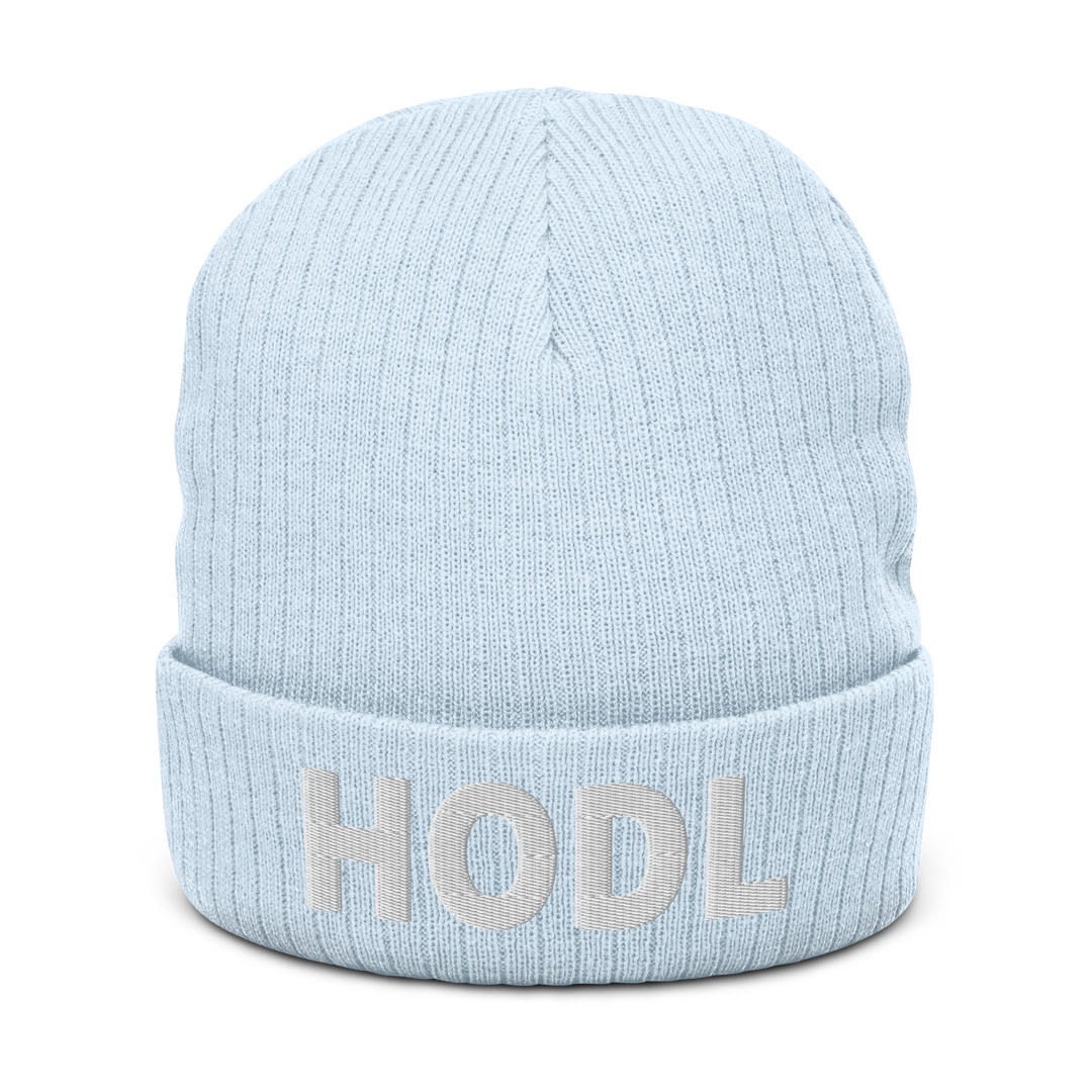 HODL Ribbed Knit Hat 3D White