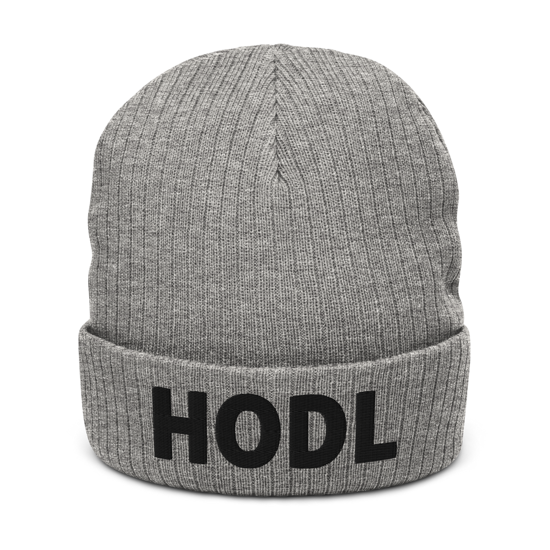 HODL Ribbed Knit Hat 3D Black
