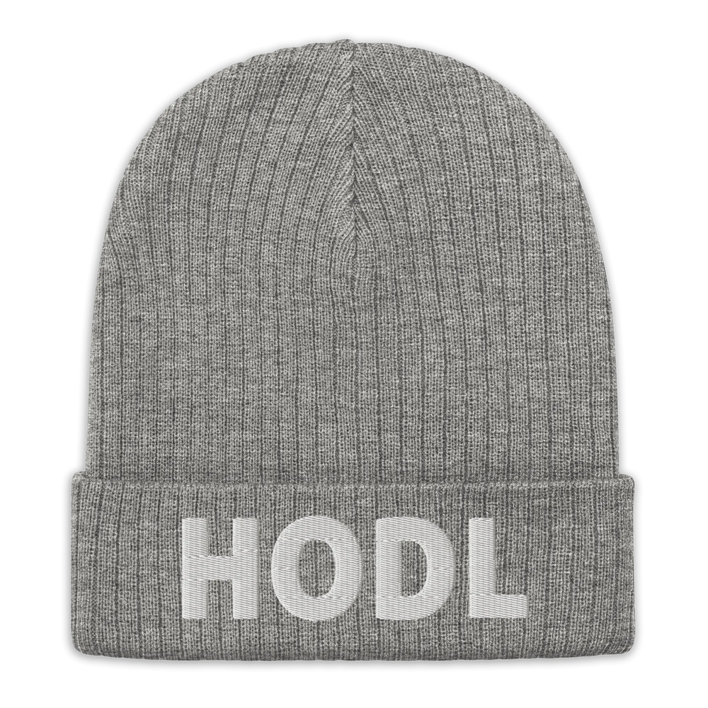 HODL Gerippte Strickmütze 3D White – Crypto Beanie | HODL.ag