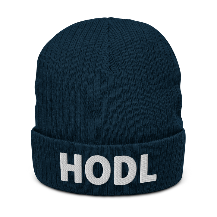 HODL Ribbed Knit Hat 3D White