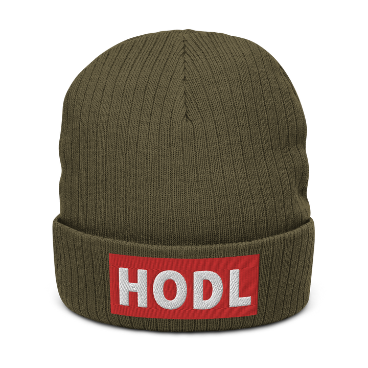 HODL Ribbed Knit Hat Red Box