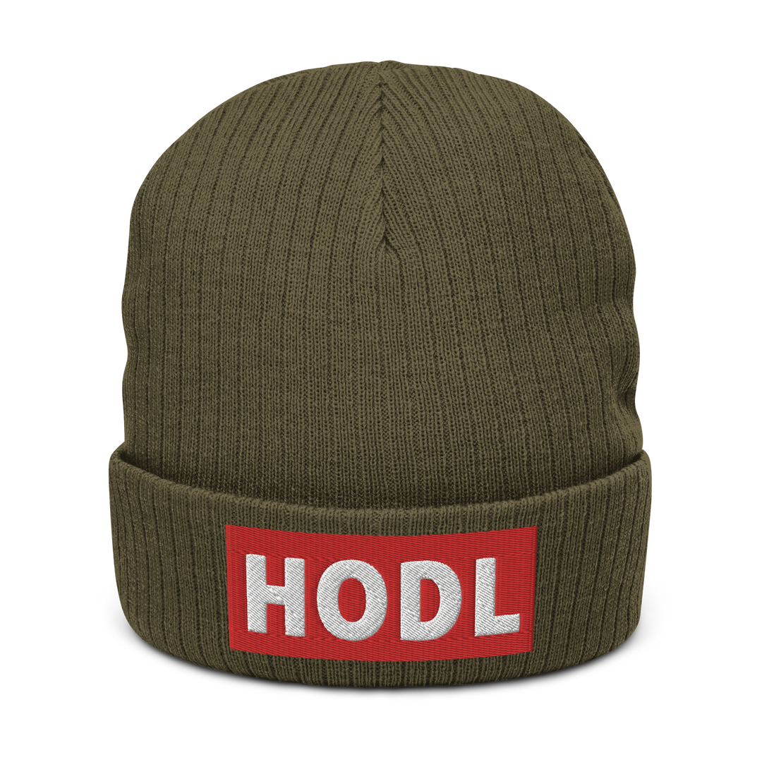 HODL Ribbed Knit Hat Red Box