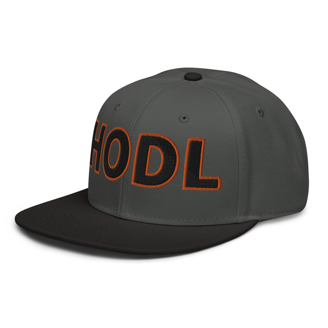 HODL Snapback Hat 3D Black Orange back logo