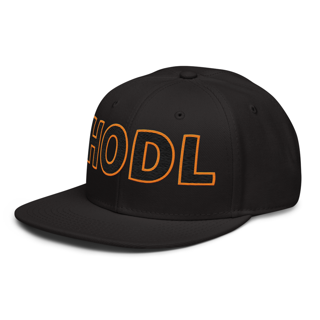 HODL Snapback-Cap BLACK Orange Flach Stick