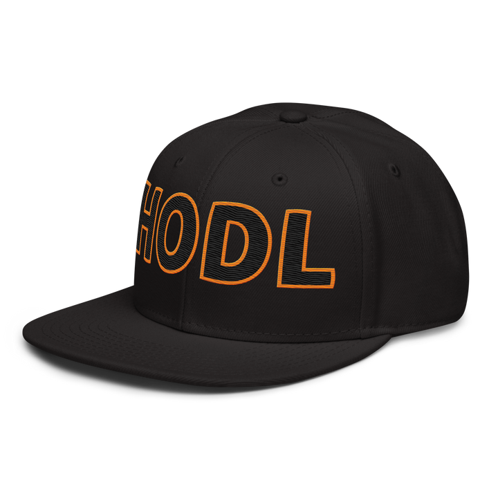 HODL Snapback-Cap BLACK Orange Flach Stick
