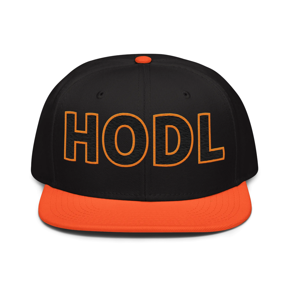 HODL Snapback-Cap BLACK Orange Flach Stick – Crypto Cap | HODL.ag