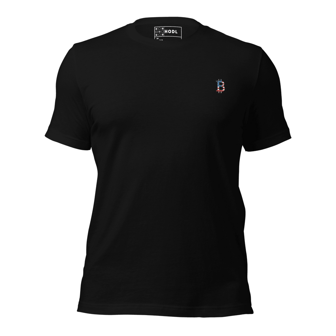 Bitcoin T-Shirt USA Edition – Left Chest Logo in Flat Embroidery