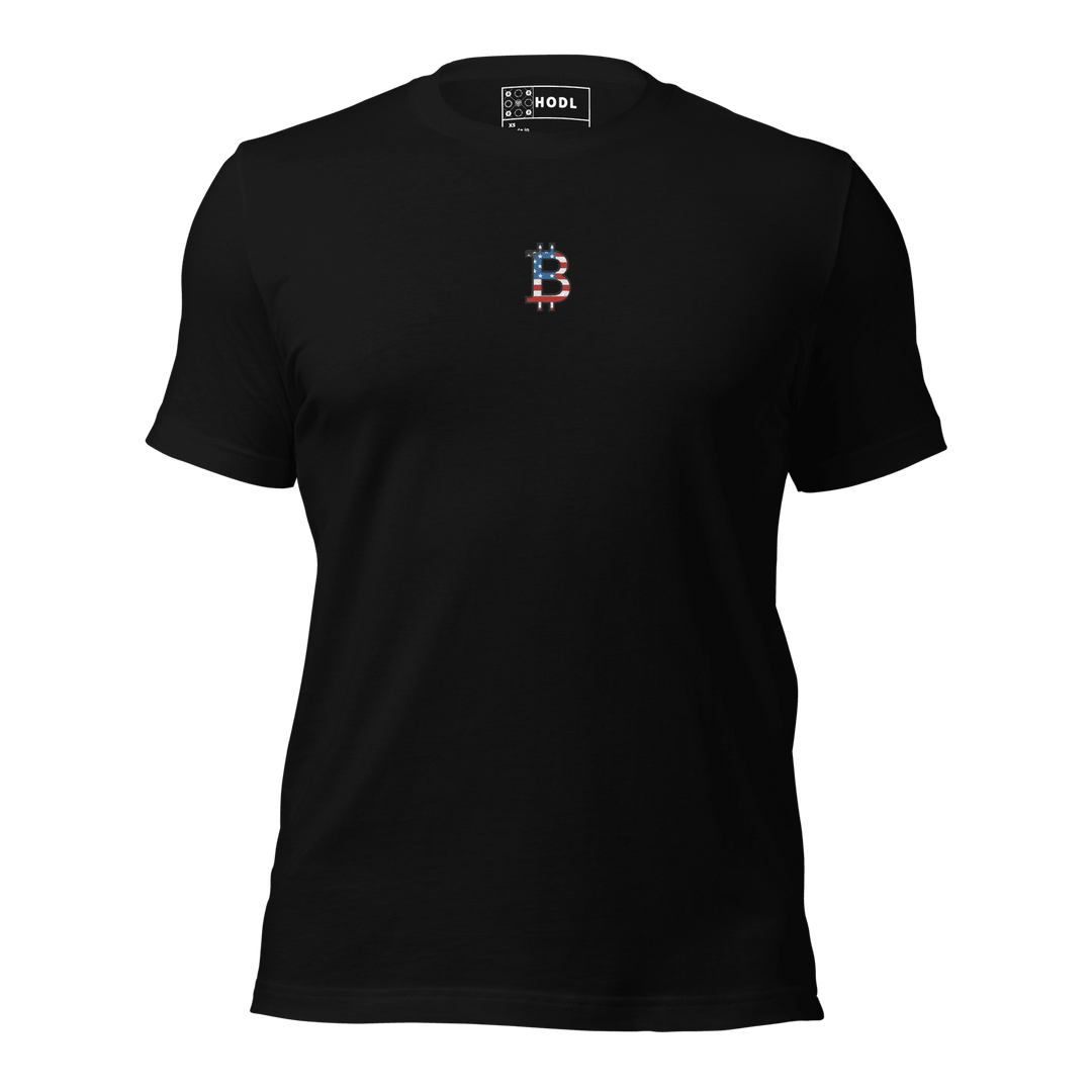 Bitcoin T-Shirt USA Edition – Centered Flat Embroidery