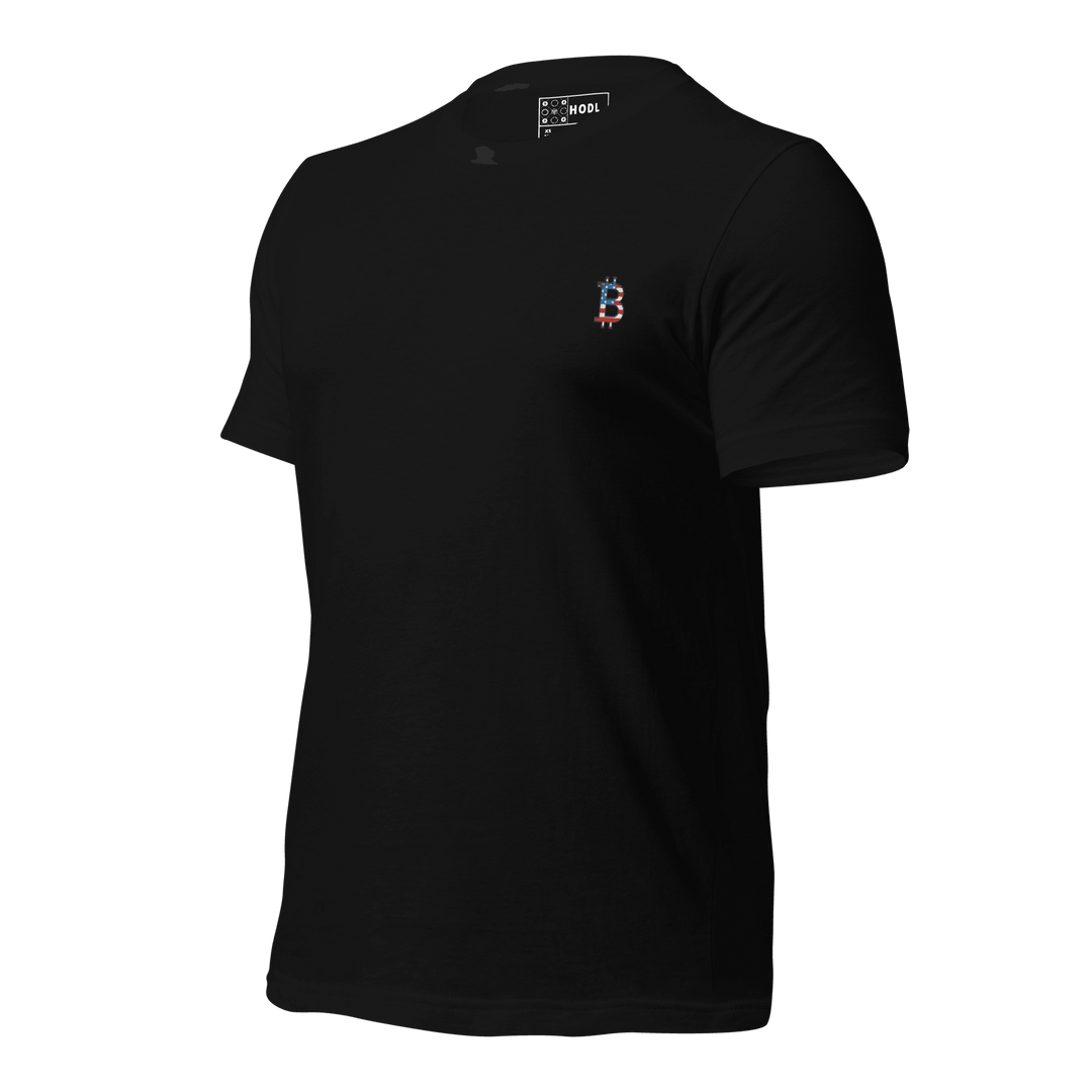 Bitcoin T-Shirt USA Edition – Left Chest Logo in Flat Embroidery