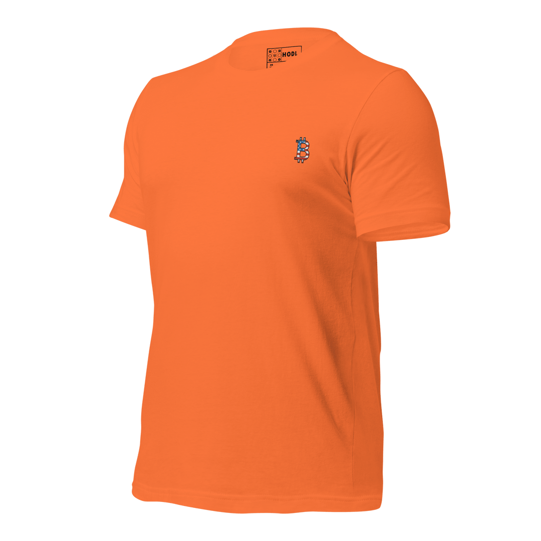 Bitcoin T-Shirt USA Edition – Left Chest Logo in Flat Embroidery