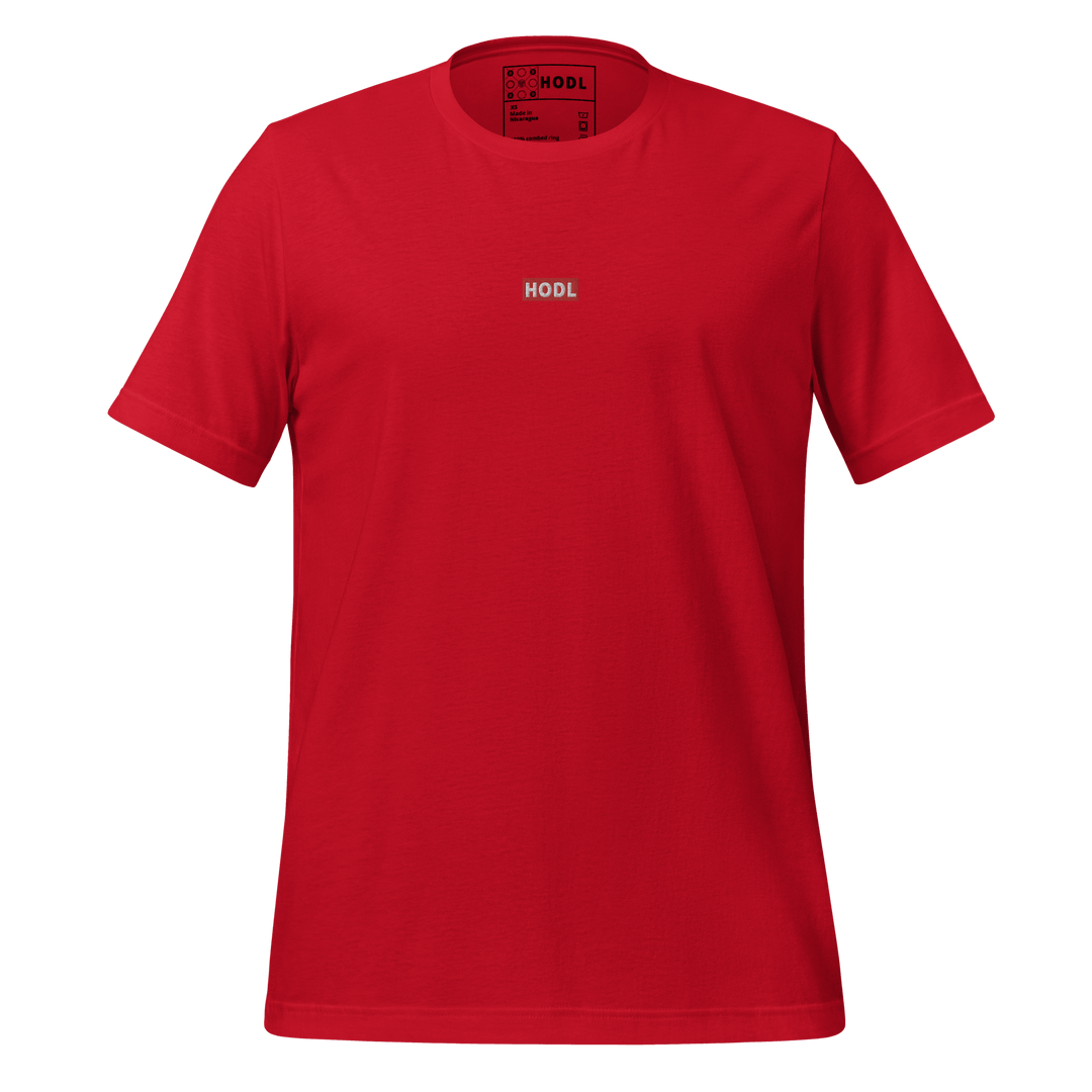 HODL Crypto Streetwear T-Shirt Red Box Baby Tag - HODL.ag