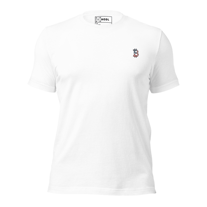 Bitcoin T-Shirt USA Edition – Left Chest Logo in Flat Embroidery