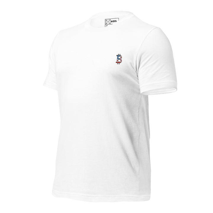 Bitcoin T-Shirt USA Edition – Linkes Brustlogo in Stick